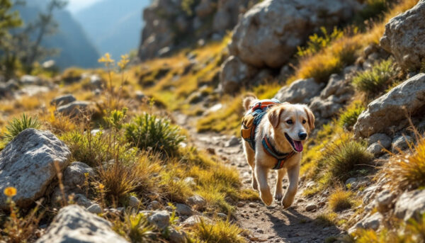 chien sur un sentier de montagne